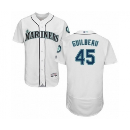 Men's Seattle Mariners 45 Taylor Guilbeau White Home Flex Base Authentic Collection Baseball Player Jersey