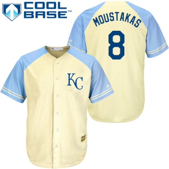 Men's Majestic Kansas City Royals 8 Mike Moustakas Authentic Cream Exclusive Vintage Cool Base MLB Jersey