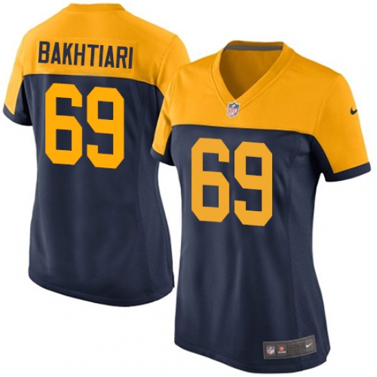 Women's Nike Green Bay Packers 69 David Bakhtiari Elite Navy Blue Alternate NFL Jersey