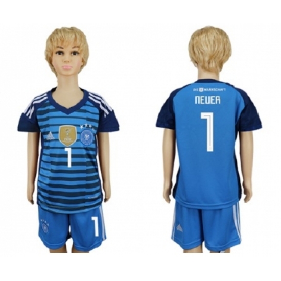 Germany 1 Neuer Blue Kid Soccer Country Jersey