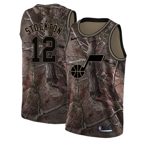 Men's Nike Utah Jazz 12 John Stockton Swingman Camo Realtree Collection NBA Jersey