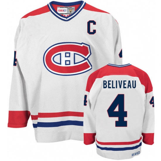 Men's CCM Montreal Canadiens 4 Jean Beliveau Authentic White CH Throwback NHL Jersey