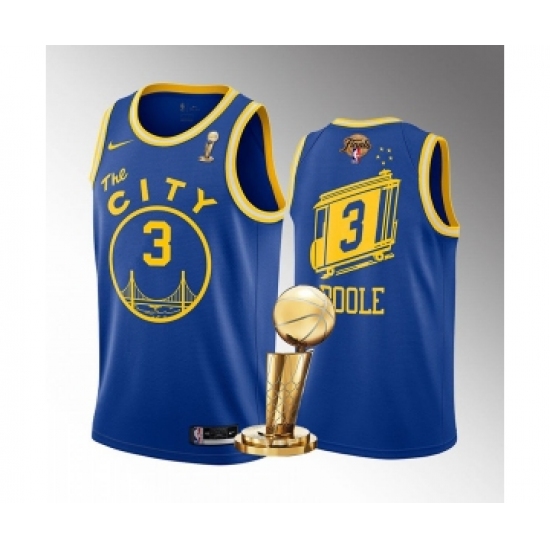 Men's Golden State Warriors 3 Jordan Poole Royal 2022 NBA Finals Champions Stitched Jersey