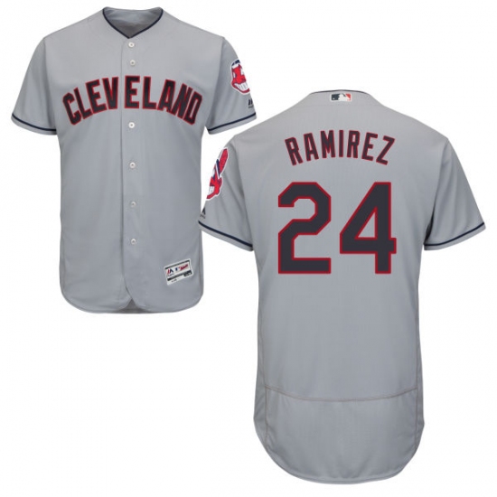 Men's Majestic Cleveland Indians 24 Manny Ramirez Grey Road Flex Base Authentic Collection MLB Jersey
