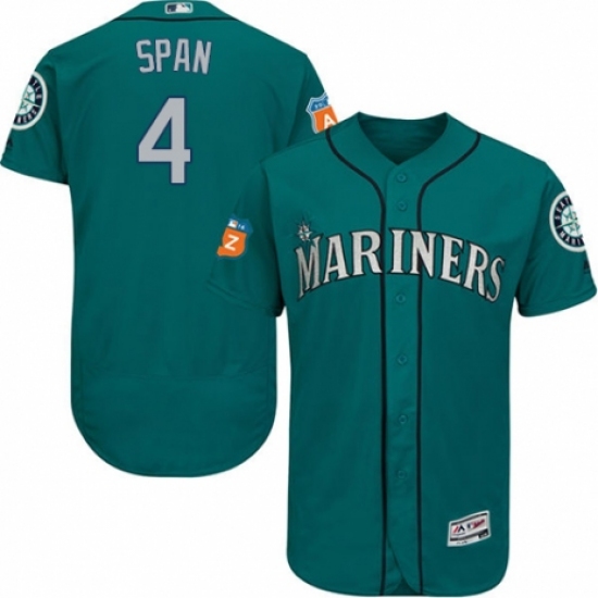 Men's Majestic Seattle Mariners 4 Denard Span Teal Green Alternate Flex Base Authentic Collection MLB Jersey