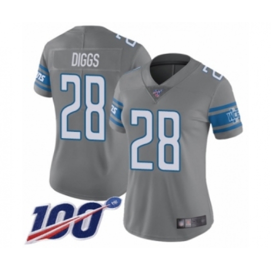 Women's Detroit Lions 28 Quandre Diggs Limited Steel Rush Vapor Untouchable 100th Season Football Jersey