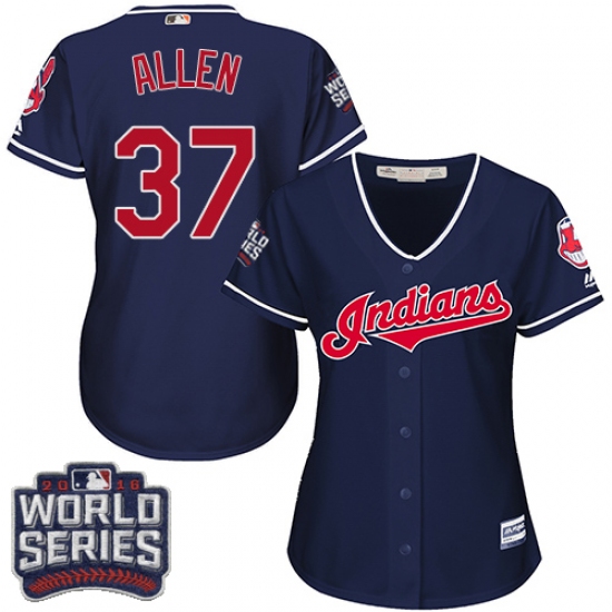 Women's Majestic Cleveland Indians 37 Cody Allen Authentic Navy Blue Alternate 1 2016 World Series Bound Cool Base MLB Jersey