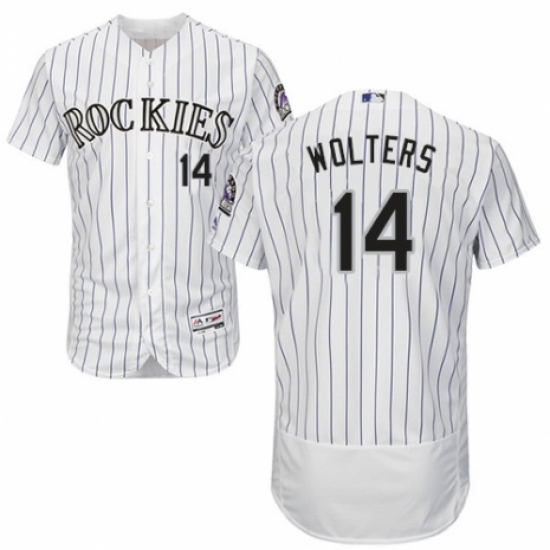 Men's Majestic Colorado Rockies 14 Tony Wolters White Home Flex Base Authentic Collection MLB Jersey