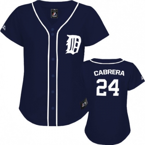 Women's Majestic Detroit Tigers 24 Miguel Cabrera Replica Navy Blue MLB Jersey