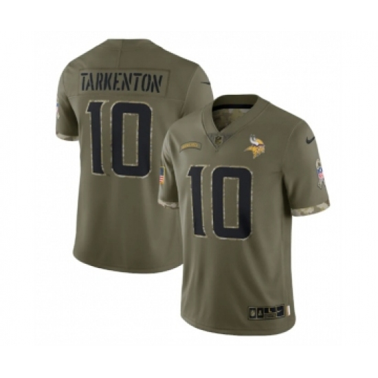 Men's Minnesota Vikings 10 Fran Tarkenton 2022 Olive Salute To Service Limited Stitched Jersey