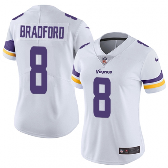 Women's Nike Minnesota Vikings 8 Sam Bradford Elite White NFL Jersey