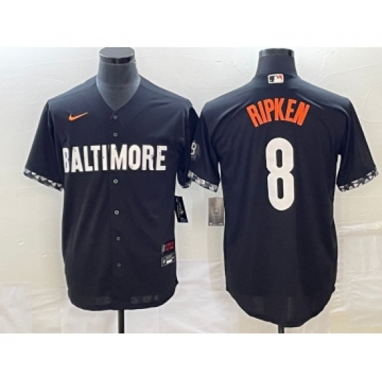 Men's Baltimore Orioles 8 Cal Ripken Jr Black 2023 City Connect Cool Base Stitched Jersey