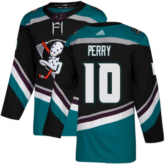 Men's Adidas Anaheim Ducks 10 Corey Perry Authentic Black Teal Third NHL Jersey