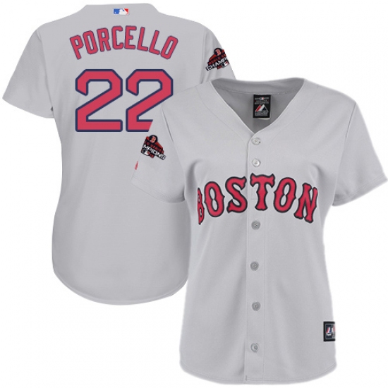 Women's Majestic Boston Red Sox 22 Rick Porcello Authentic Grey Road 2018 World Series Champions MLB Jersey