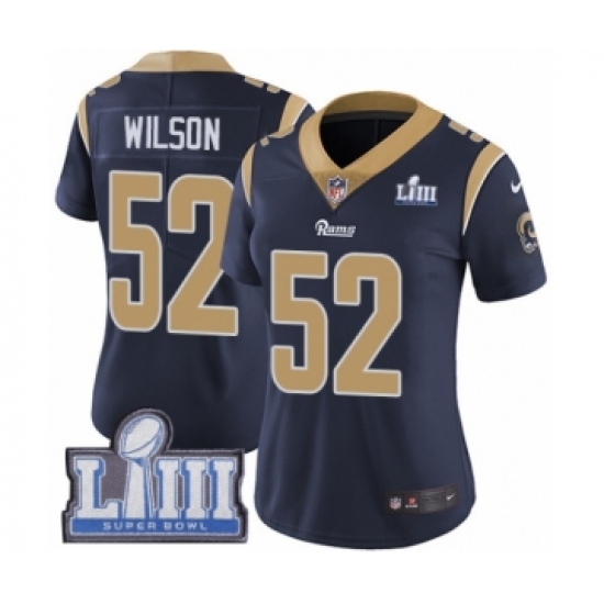Women's Nike Los Angeles Rams 52 Ramik Wilson Navy Blue Team Color Vapor Untouchable Limited Player Super Bowl LIII Bound NFL Jersey