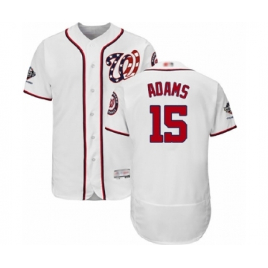 Men's Washington Nationals 15 Matt Adams White Home Flex Base Authentic Collection 2019 World Series Champions Baseball Jersey
