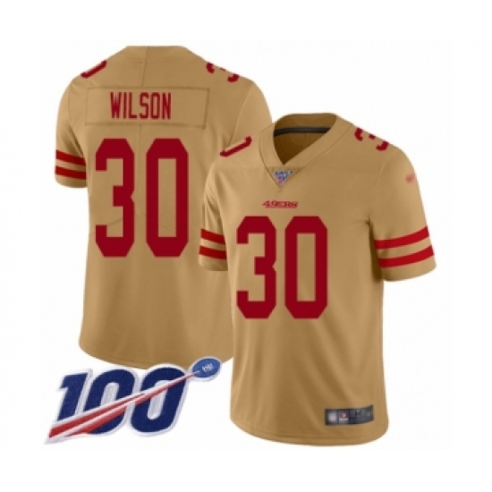 Men's San Francisco 49ers 30 Jeff Wilson Limited Gold Inverted Legend 100th Season Football Jersey