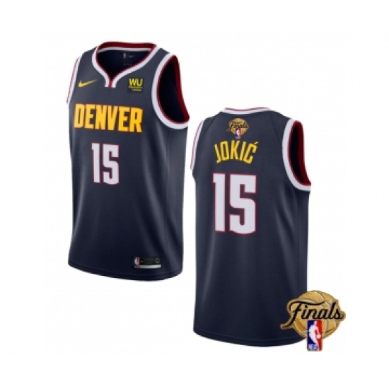 Men's Denver Nuggets 15 Nikola Jokic Navy 2023 Finals Icon Edition Stitched Basketball Jersey