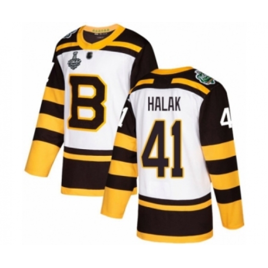 Youth Boston Bruins 41 Jaroslav Halak Authentic White Winter Classic 2019 Stanley Cup Final Bound Hockey Jersey