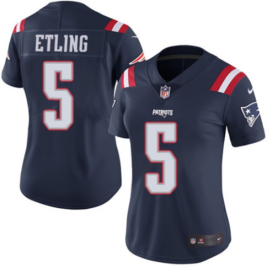 Women's Nike New England Patriots 5 Danny Etling Limited Navy Blue Rush Vapor Untouchable NFL Jersey