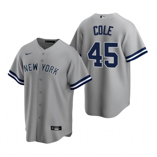 Men's Nike New York Yankees 45 Gerrit Cole Gray Road Stitched Baseball Jersey