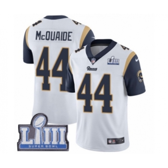 Men's Nike Los Angeles Rams 44 Jacob McQuaide White Vapor Untouchable Limited Player Super Bowl LIII Bound NFL Jersey
