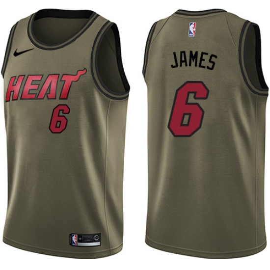 Men's Nike Miami Heat 6 LeBron James Green Salute to Service NBA Swingman Jersey