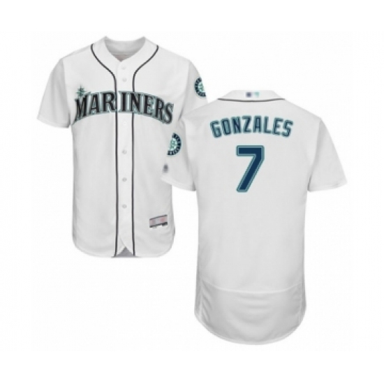 Men's Seattle Mariners 7 Marco Gonzales White Home Flex Base Authentic Collection Baseball Player Jersey