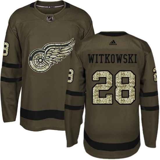 Men's Adidas Detroit Red Wings 28 Luke Witkowski Authentic Green Salute to Service NHL Jersey
