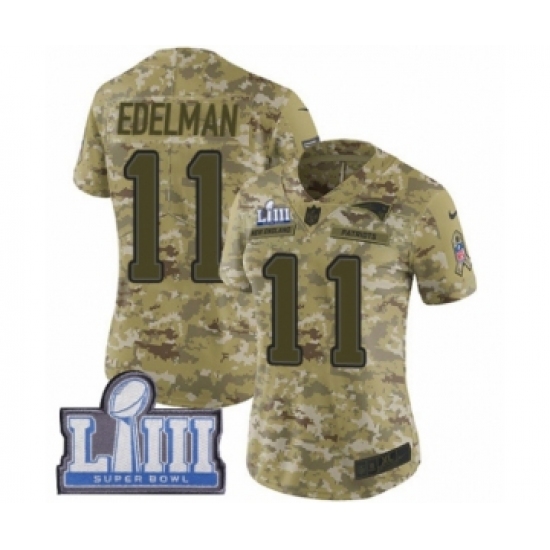 Women's Nike New England Patriots 11 Julian Edelman Limited Camo 2018 Salute to Service Super Bowl LIII Bound NFL Jersey