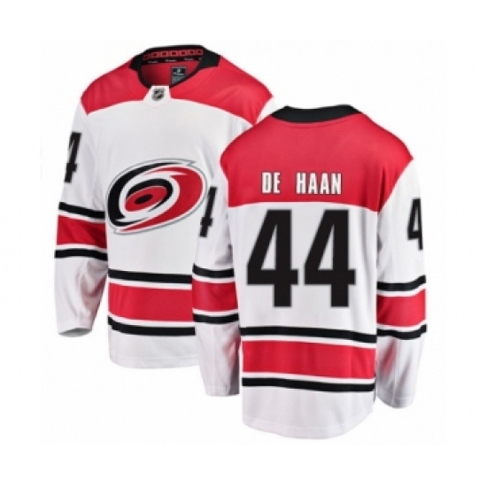 Youth Carolina Hurricanes 44 Calvin De Haan Authentic White Away Fanatics Branded Breakaway NHL Jersey