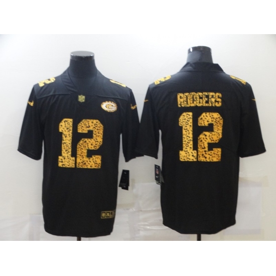 Men's Green Bay Packers 12 Aaron Rodgers Black Nike Leopard Print Limited Jersey