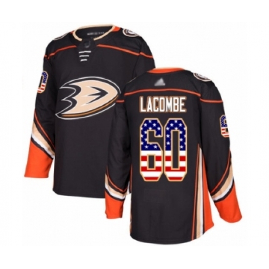 Men's Anaheim Ducks 60 Jackson Lacombe Authentic Black USA Flag Fashion Hockey Jersey