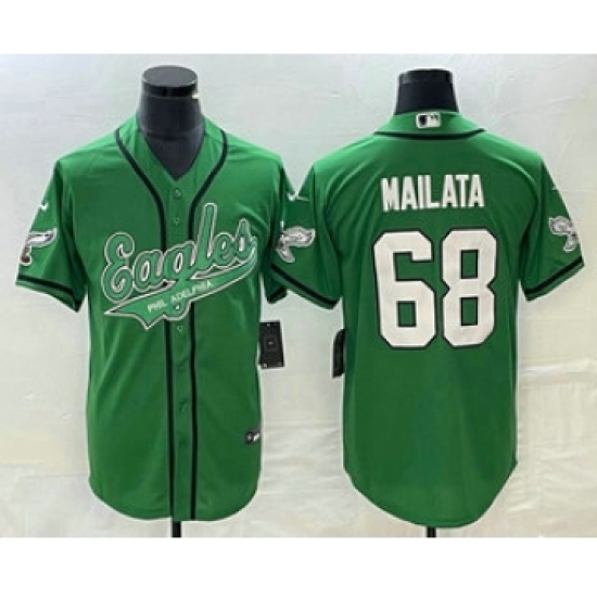 Men's Nike Philadelphia Eagles 68 Jordan Mailata Green Cool Base Stitched Baseball Jersey