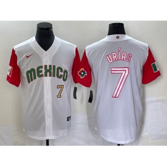 Men's Mexico Baseball 7 Julio Urias Number 2023 White Red World Classic Stitched Jersey 43
