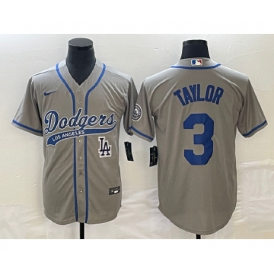 Men's Los Angeles Dodgers 3 Chris Taylor Grey Cool Base Stitched Baseball Jersey