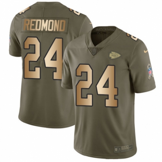 Youth Nike Kansas City Chiefs 24 Will Redmond Limited Olive/Gold 2017 Salute to Service NFL Jersey