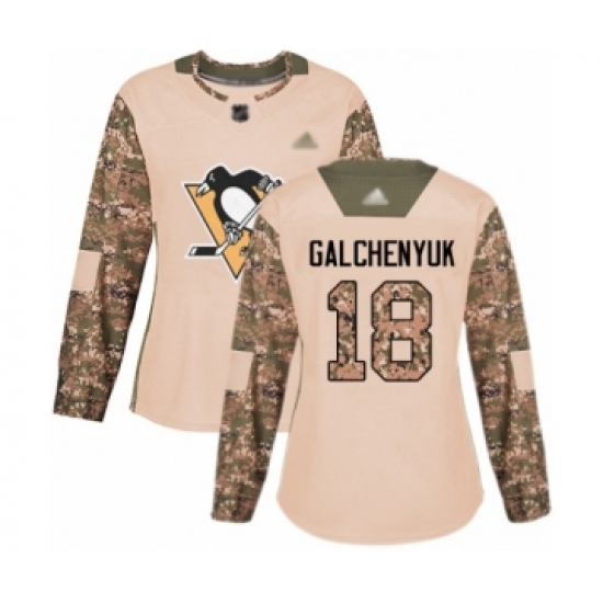 Women's Pittsburgh Penguins 18 Alex Galchenyuk Authentic Camo Veterans Day Practice Hockey Jersey