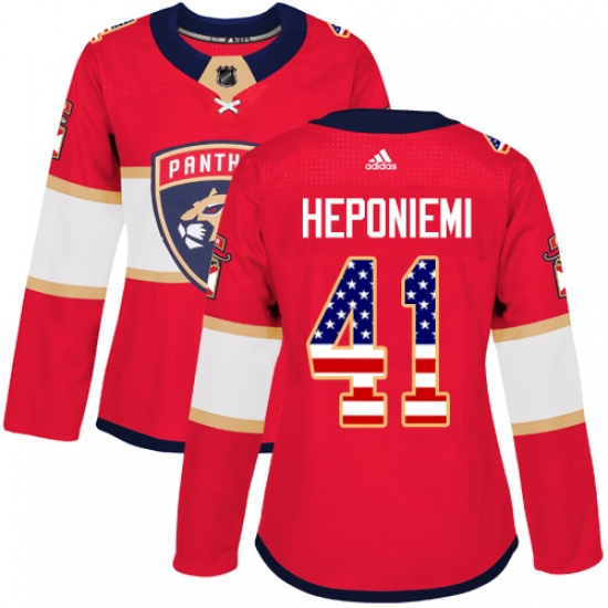 Women's Adidas Florida Panthers 41 Aleksi Heponiemi Authentic Red USA Flag Fashion NHL Jersey