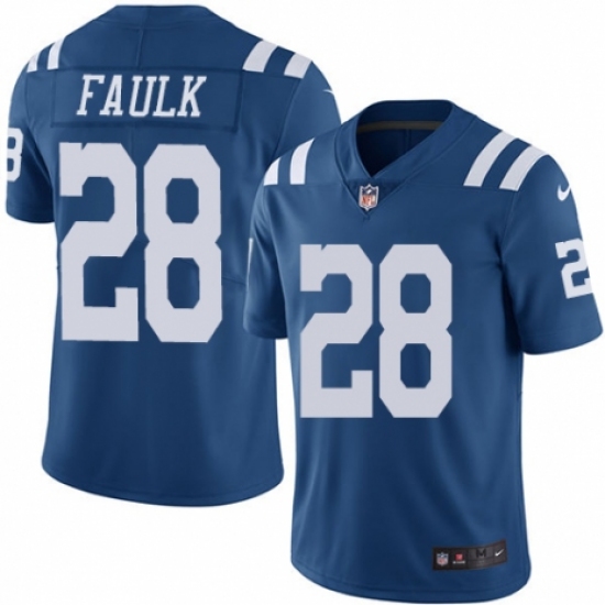 Men's Nike Indianapolis Colts 28 Marshall Faulk Limited Royal Blue Rush Vapor Untouchable NFL Jersey