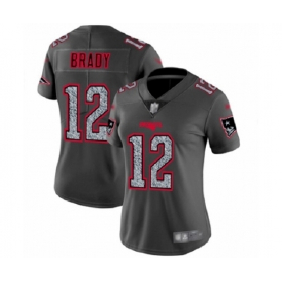 Women's New England Patriots 12 Tom Brady Limited Gray Static Fashion Football Jersey