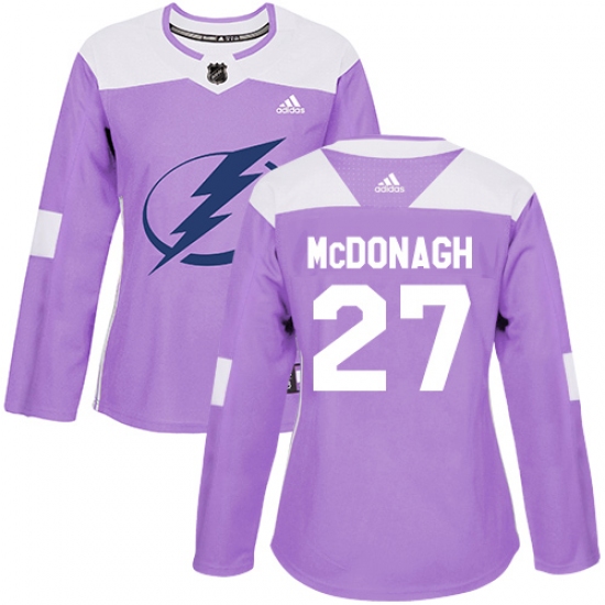 Women's Adidas Tampa Bay Lightning 27 Ryan McDonagh Authentic Purple Fights Cancer Practice NHL Jersey