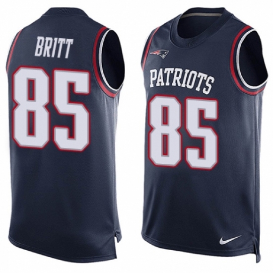 Men's Nike New England Patriots 85 Kenny Britt Limited Navy Blue Player Name & Number Tank Top NFL Jersey
