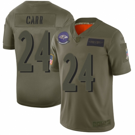 Women's Baltimore Ravens 24 Brandon Carr Limited Camo 2019 Salute to Service Football Jersey
