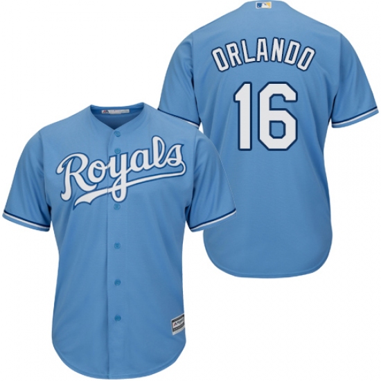 Youth Majestic Kansas City Royals 16 Paulo Orlando Authentic Light Blue Alternate 1 Cool Base MLB Jersey