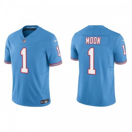 Men's Nike Tennessee Titans 1 Warren Moon Light Blue 2023 F.U.S.E. Vapor Limited Throwback Stitched Football Jersey