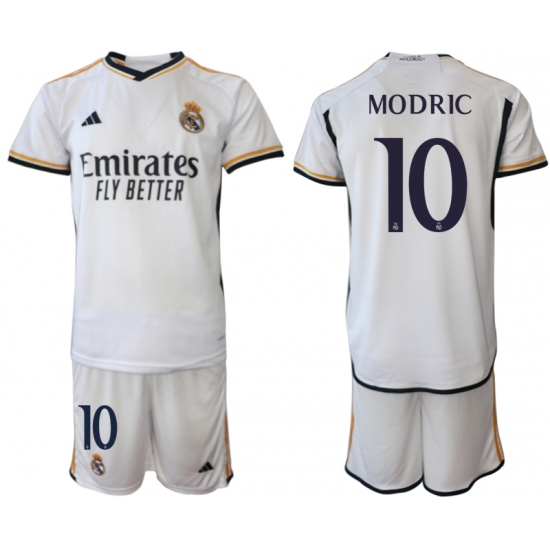 Men's Real Madrid 10 Modric 2023-24 White Home Soccer Jersey