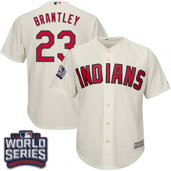Youth Majestic Cleveland Indians 23 Michael Brantley Authentic Cream Alternate 2 2016 World Series Bound Cool Base MLB Jersey