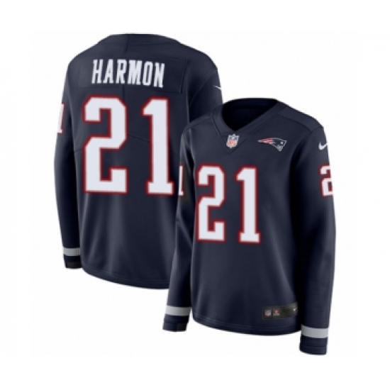 Women's Nike New England Patriots 21 Duron Harmon Limited Navy Blue Therma Long Sleeve NFL Jersey