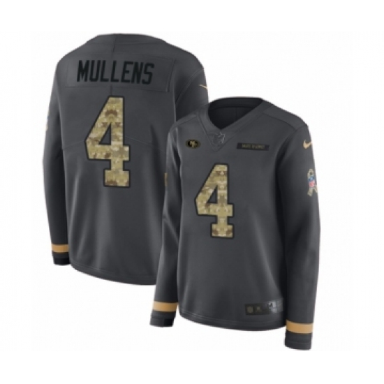 Women's Nike San Francisco 49ers 4 Nick Mullens Limited Black Salute to Service Therma Long Sleeve NFL Jersey
